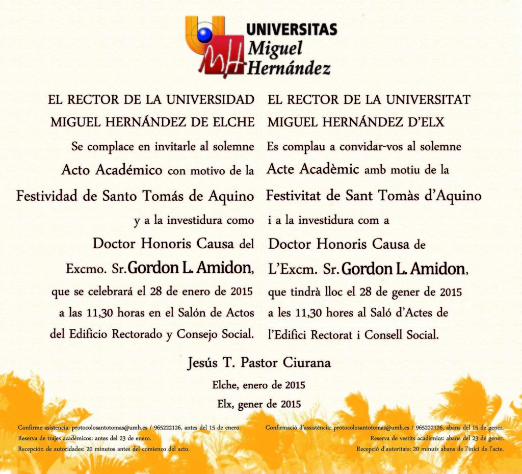 Invitación Santo Tomás de Aquino 2015